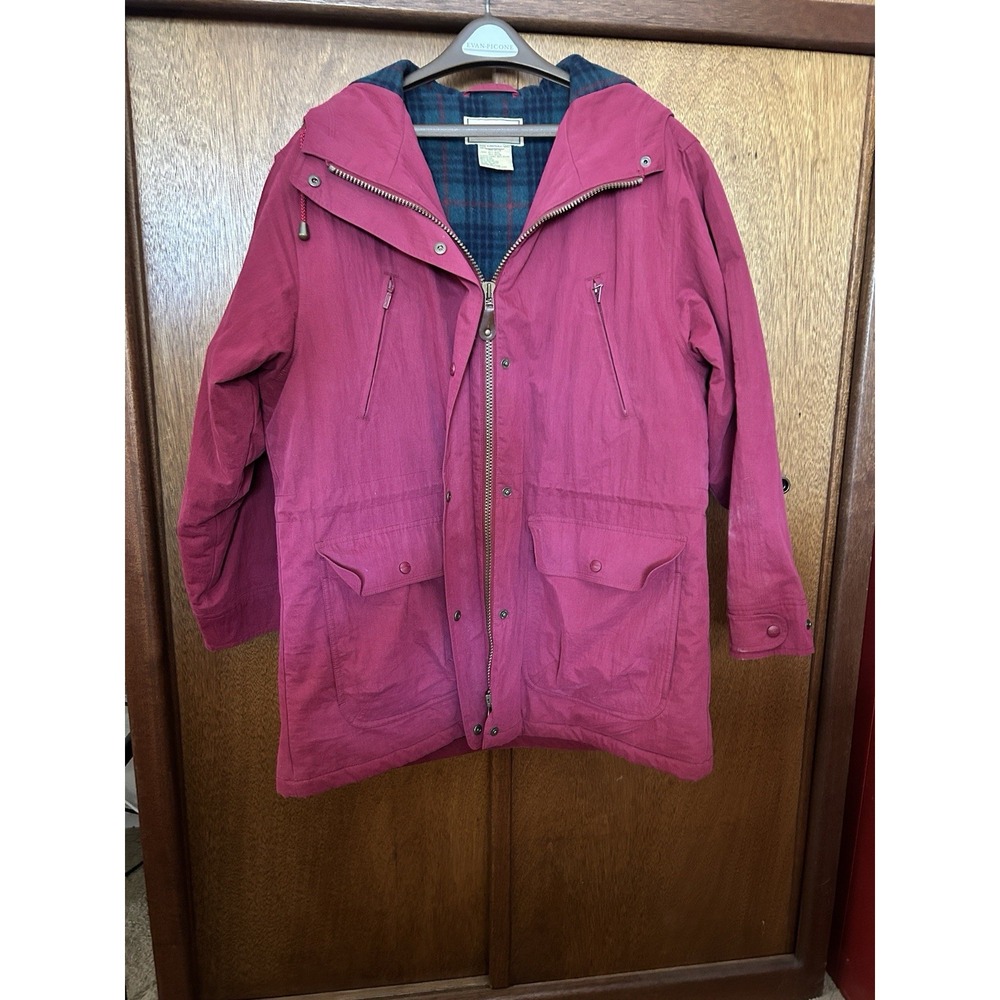L.L.Bean VTG Woman Red Plaid Parka Coat Winter Jacket XL Wool Jacket‎